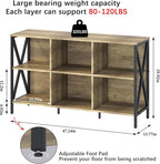 Horizontal Bookshelf Bookcase,6 Cube Storage Organizer with Open Shelf,47 Inch Industrial Low Wide Wood and Metal Cubby shelf,Long shelving unit for Home Office Living Room(Rustic Oak,6 Cube)