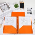 Lincia 100 Pcs Plastic Folders with Pockets and Prong Folders with Prongs 2 Pockets for Office, School for Students, Teachers, Office Workers(Orange)