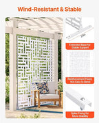 VEVOR Metal Privacy Screen, 47" W x 76" H Outdoor Privacy Screens 3-Panel, Freestanding Outdoor Divider with Stand, Decorative Garden Steel Privacy Fence for Balcony Patio Indoor Room Hot Tub White