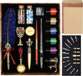 Junhartt Quill Feather Pen and Ink Set, Calligraphy Pen Glass Dip Pen and Wax Seal Stamp Kit (Navy Blue)