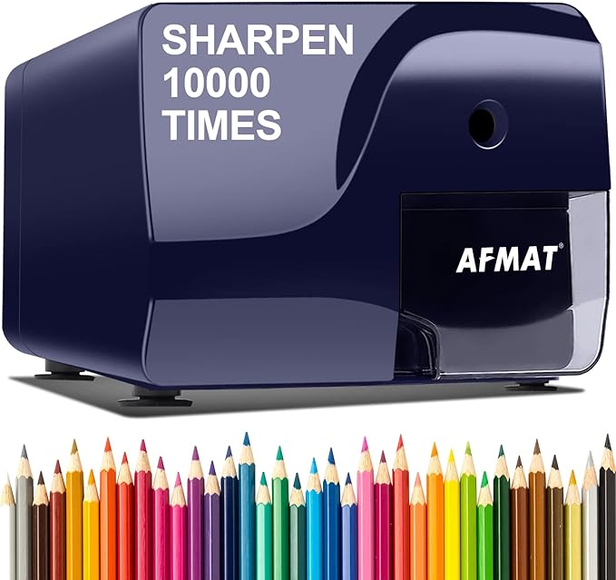 AFMAT Electric Pencil Sharpener Heavy Duty, Colored Pencil Sharpners for 6-8mm Pencils, Fast Sharpen in 3-5s, 3 Sharpness Setting, 10,000+ Sharpenings for Classroom, School, Home, Blue PS107