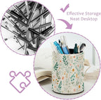 Leather Pen Holder for Desk Floral Leaf Pencil Cup Desktop Organizer Makeup Brush Holders Office Supplies for Home, Kids & School
