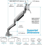 AVLT Single 17"-57" Super Ultrawide Monitor Arm for Screens Up to 59.5 lbs, Premium Aluminum Desk Stand, Adjustable Pneumatic Height, Full Motion Swivel Tilt Rotation, USB-C & USB-A Ports, Gray