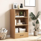 LOKO 4-Tier Bookcase with Storage Drawer, Modern Organizer Display Storage Shelves with Anti-toppling Device, Freestanding Bookshelf w/ 3 Open Shelves & 1 Drawer, Living Room, Study, Office (Natural)