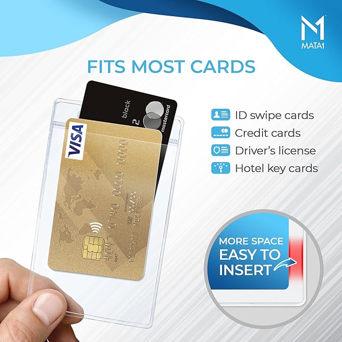 Mata1-USA Plastic Extra-Thick Vertical ID Card Holder (Clear, 3x4 Inch, 250 Pack), Large Size No Zipper Name Badge