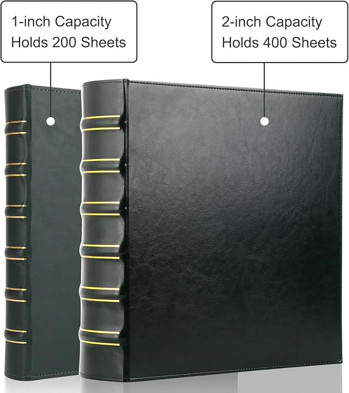 LETVPVOW Vintage Hardback 3 Ring Binder 2 Inch, Professional Leather Binder 3 Ring, Three Ring Binders Fits 8.5" x 11", D Ring Binders for Photo Album, Home, School and Office Supplies- Dark Green
