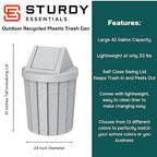 Sturdy Essentials 42 Gallon Round Slatted 100% Recycled Plastic Indoor or Outdoor Commercial Trash Can with Easy Access Swing Top Lid | Great for Schools and Businesses - Light Granite