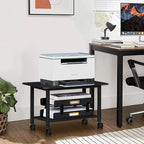 Lerliuo Under Desk Printer Stand, 2-Tier Industrial Mobile Printer Table with Storage Shelf and Steel Frame, Rolling Printer Cart Holder with Lockable Wheels for Home, Office (Black)