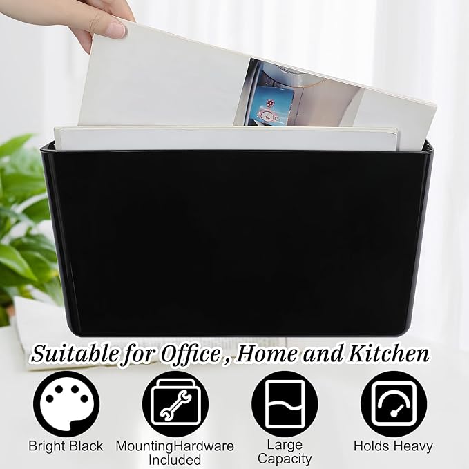 Tenceur 10 Pcs Single Pocket Wall Mount File Holder Black Plastic Wall Pocket with Screws and Tape Hanging File Organizer Letter Holder for Home Letters Mail Magazine Office