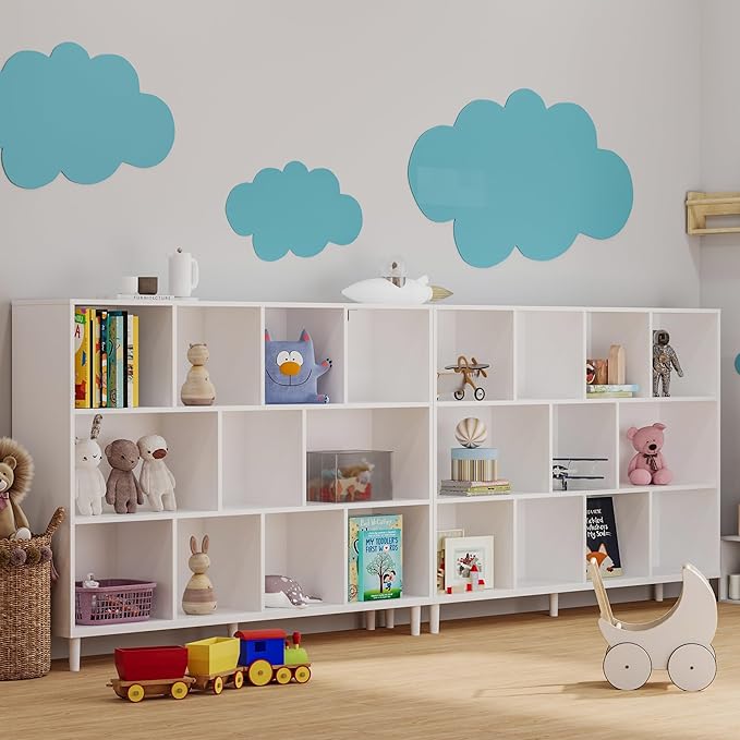 Chyanmoo Wood Cube Storage Organizer White Bookshelf - 3-Tier Freestanding Storage Cabinet with Legs for Home Office, 11-Cubes Open Shelf