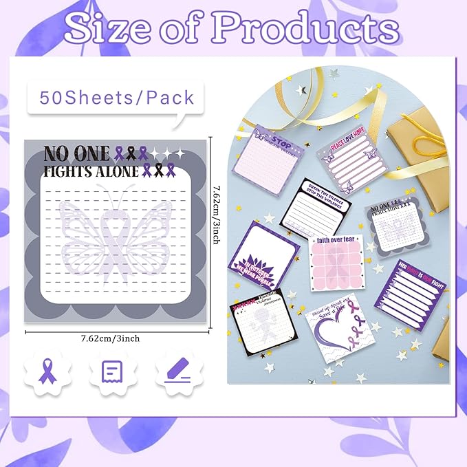 Lovarywow Domestic Violence Awareness Sticky Notes Gifts, 9 Pack Domestic Violence Prevention Month Notepads 3x3 Inch, Purple Ribbon Post Memo Pads Office School Supplies for Men Women (450 Sheets)