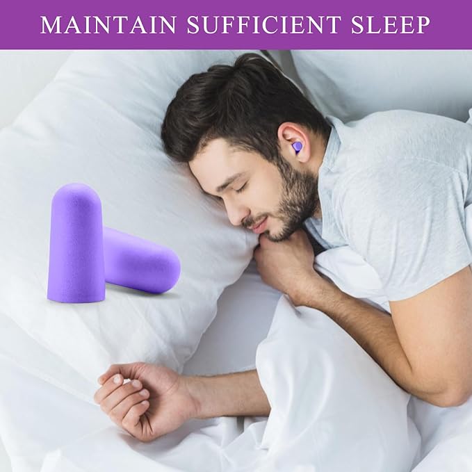 Lenicany 30Pair Soft Foam EarPlugs, 32dB Disposable Sound Blocking Noise Cancelling Ear Plugs for Concerts Loud Music/Shooting Guns/Work Construction, Hearing Safety Protection(Purple)