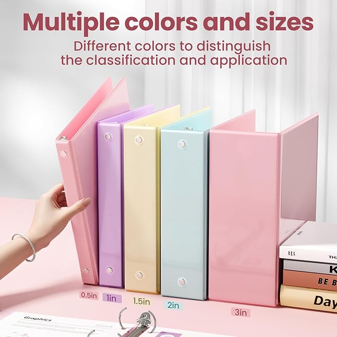 SUNEE 3 Ring Binder 3 Inch 1 Pack, Clear View Binder Three Ring PVC-Free (Fit 8.5x11 Inches) for School or Office Supplies, Pink