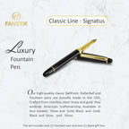 FANSTIK, Customized Fountain pen with name (MADE IN USA), stainless steel, black and gold, luxury engraved pen personalized for men and for women. (Fountain Black-Gold)