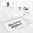 Glass Desktop Whiteboard with Wireless Charger & Storage, Desk Dry Erase Note Memo Board, Compact Desk Organizer for Desk, Office, School Supplies, White, 2026