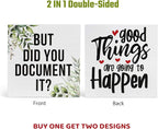 Double-Sided Wooden Box Sign, But Did You Document It Office Decor 2-in-1 Sayings Wood Block Signs, 5x5 Inches Reversible Table Centerpiece Decorations for Desk