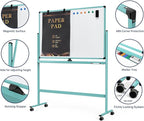 Large Dry-Erase Rolling Magnetic Whiteboard - 48 x 32 Inches Dry Erase Board with Stand Height Adjust Double Sides Mobile White Board Easel on Wheels with 25 Sheets Paper Pad Office, Home & Classroom