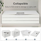 Graciadeco Large 17" 36 Quart Collapsible Stackable Storage Bins with Lids, 3 Packs White Linen Fabric Closet Boxes with Lids, Storage Cube Baskets Container Organizers for Bedroom Office(17 x12 x11)