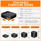 shouwuhho Furniture Risers, 16 Pack Bed Risers with Non-Slip Grip and Heavy Duty Support, 1 Inch 2 Inch 3 Inch 4 Inch Height Lift for Couch, Sofa, Table, Desk, Chair, Refrigerator - Black, 1 Inch