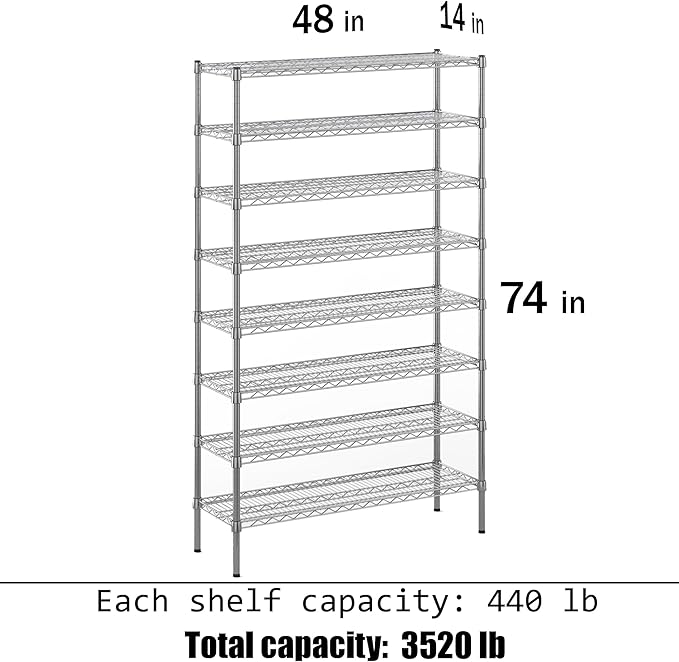 Regal Altair 14" Deep x 48" Wide x 74" Height Wire Shelving Kit | 8-Tier | NSF Commercial Storage Rack Unit