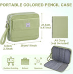 VASCHY Colored Pencil Case, Corduroy Large Pencil Pouch for Art Pens Markers Gel Pens Big Holder Organizer Fits 192 Pencils for Girls Women Light Green