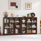 Joaxswe 9 Cube Bookshelf, 41" Tall Organizer Bookcase with Curved Edge, Wood Floor Standing 3-Tier Cubby Book Shelf with Base, Vinatge Display Storage Cabinet for Living Room, Home Office, Walnut