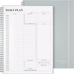 Planner Undated, Asten Daily Planner Agenda with to Do List, Hourly Schedules for Women and Men, Spiral Appointment Book with Elastic Closure, Inner Pocket 8.5" x 11" (Gray)