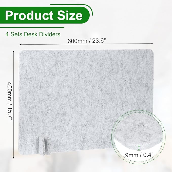 PATIKIL Desk Divider, 4 Set 24 x 16 Inch Acoustic Freestanding Desk Divider Desk Privacy Panel with 16 Pcs Support Feet for Library Office Workstation,Light Grey