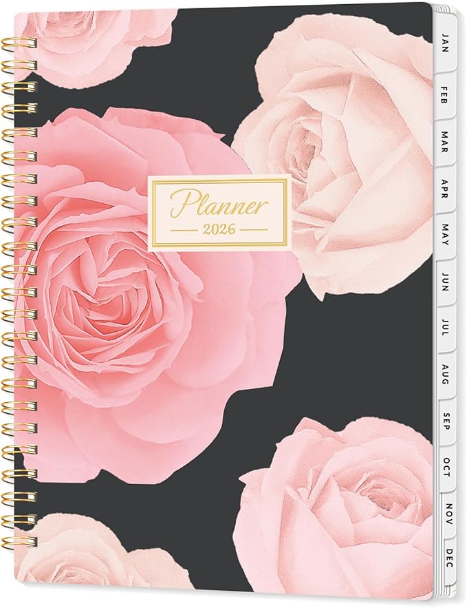 SUNEE 2026 Planner, Weekly and Monthly Calendar Planner, January 2026-December 2026, Daily Agenda with Tabs, Note Pages, Spiral Binding, 6.4"x8.3", Colorful Flowers