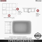 Rev-A-Shelf Pullout Trash Can for Under Kitchen Cabinets 27 Qt Garbage Waste Recycling Bin with Full Extension Slides, White, RV-15KD-11C S