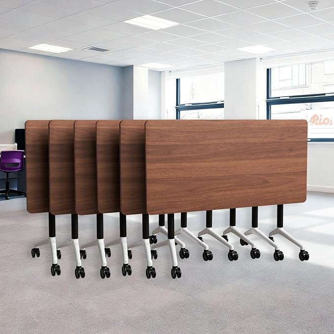 Goakwwuz Conference Room Table, Folding Conference Tables,Thicken Grey Tabletop,Flip Top Wooden Seminar Meeting Room Table for Conference Room Offices (6, Walnut, 70.8”)