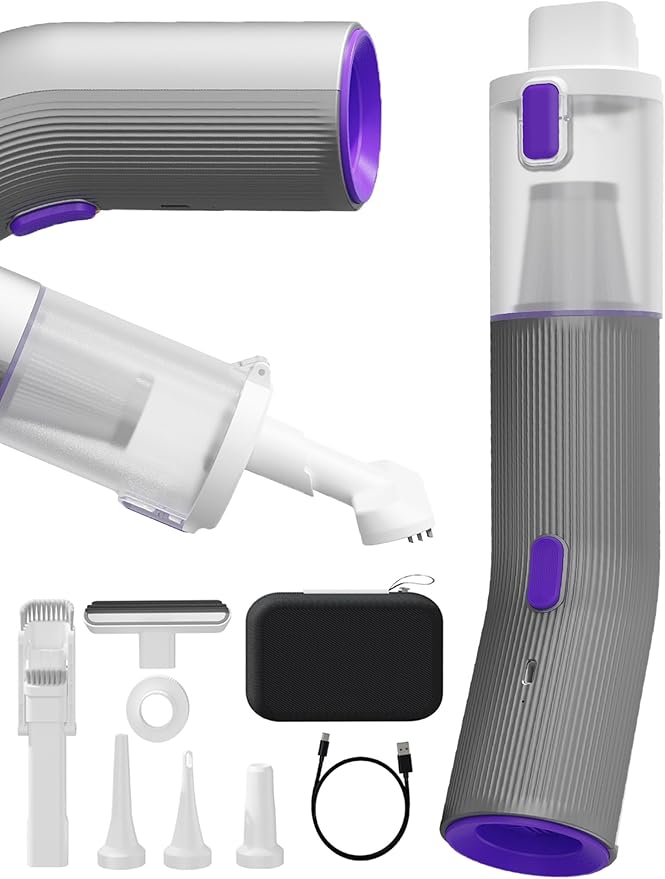 Vogano Cordless Car Vacuum, 4 in 1 Portable Mini Handheld Vacuum Cleaner with 15000pa Suction Power, 2 Suction Modes & Multi-Nozzles for Car Home Office Pet, Silver