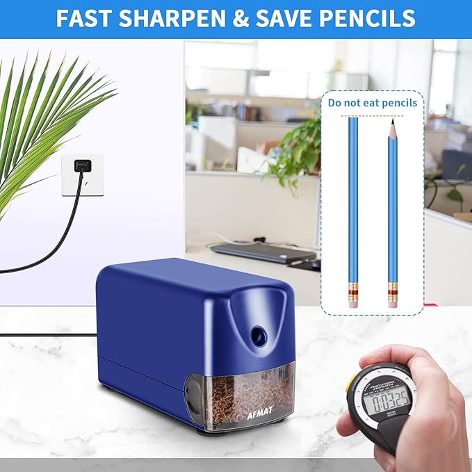 AFMAT Heavy Duty Electric Pencil Sharpener for 6-11mm Colored Pencils, Classroom Pencil Sharpeners for Large Pencils, Auto Stop Pencil Sharpener Plug in, Fast Sharpen in 3s, Sharp Point, PSX3