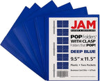JAM PAPER Plastic Color POP Folders - 2 Pocket Durable Folders with Metal Prongs Fastener Clasps - Dark Blue - 6/Pack