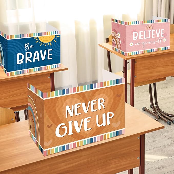 Affrolling 36 Pcs Inspirational Privacy Folders Bulk for Students Cardboard Privacy Boards Desk Divider Panel Waterproof Testing Divider for Classroom Back to School Study Supplies (Boho)