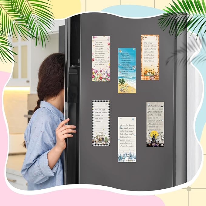Eaasty 12 Pcs Seasonal Holiday Magnetic Notepads for Refrigerator Picture Monthly Magnetic Grocery List 9 x 3.5 Magnet Memo Pads 30 Sheets Per Pad Shopping to Do List for January to December