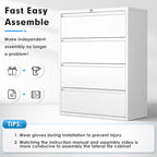 Pataku 4 Drawer File Cabinet with Lock, Metal Lateral File Cabinets for Home Office, Locking Filling Cabinets for Hanging Files Letter/Legal/F4/A4 Size(4Drawer/White)