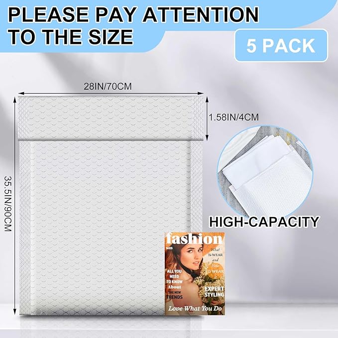 Ireer 5 Pack Extra Large Bubble Mailers 28 x 35.5" Poly Padded Envelopes Cushioned Mailing Envelopes Bubble Padded Mailers Self Adhesive Waterproof Shipping Bags for Business Gift Packaging