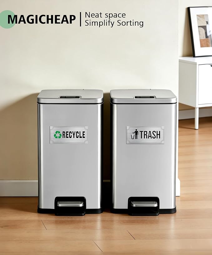 Magicheap Trash and Recycle Stickers 8 Pack, Waterproof Recycle Sticker and Trash Stickers, Trash Bin Labels Combo for Home Indoor Outdoor Office Garbage Can Waste Bin
