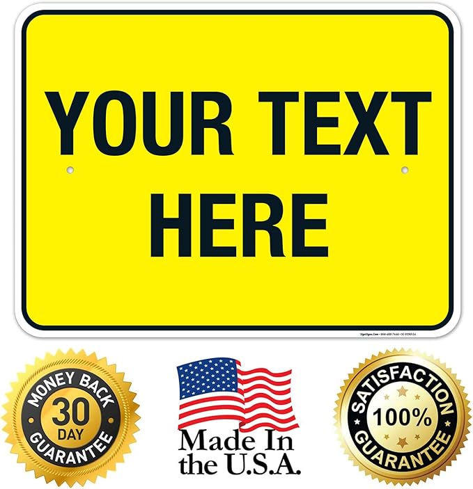 Personalized Custom Yellow Background Customize for Office, Business, Workplace, Home, Airbnb, Delivery Sign, 18x24 Inches, Rust Free .063 Aluminum, Fade Resistant, Made in USA by Sigo Signs
