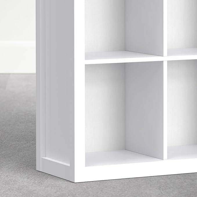 SIMPLIHOME Artisan Bookcase - 43 inch Tall 9-Cube Solid Wood Cube Organizer in Chantilly White, Transitional Storage Bookcase for Living Room, Study Room or Office with Fixed Shelves and Tapered Legs