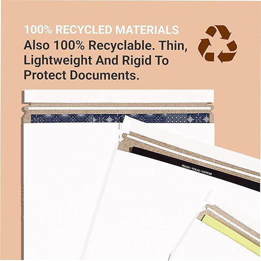 Box USA Flat Mailer 11"L x 13.5"W 100-Pack White,Stayflat Mailer Envelope Durable Lightweight Rigid Mailers for Documents, Photos, Artwork, Shipping & Document Storage11x13.5