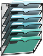 SUPEASY 6-Tier Wall File Organizer, Hanging Wall Files for Papers, Folders, Magazines, Wall Organizer for Clipboard, Assembly Needed, Black