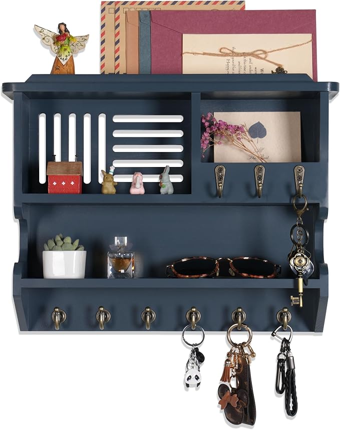 Mutsault Key Holder for Wall, Mail and Key Holder for Home Decor, Key and Mail Holder for Wall with Key Hooks, Gray
