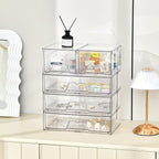 Stebopum 4 Pack Stackable Storage Drawers Clear Acrylic Organizer Bathroom Makeup Organizer and Storage for Beauty Supplies,Ideal for Vanity, Bathroom,Cabinet,Pantry Organization
