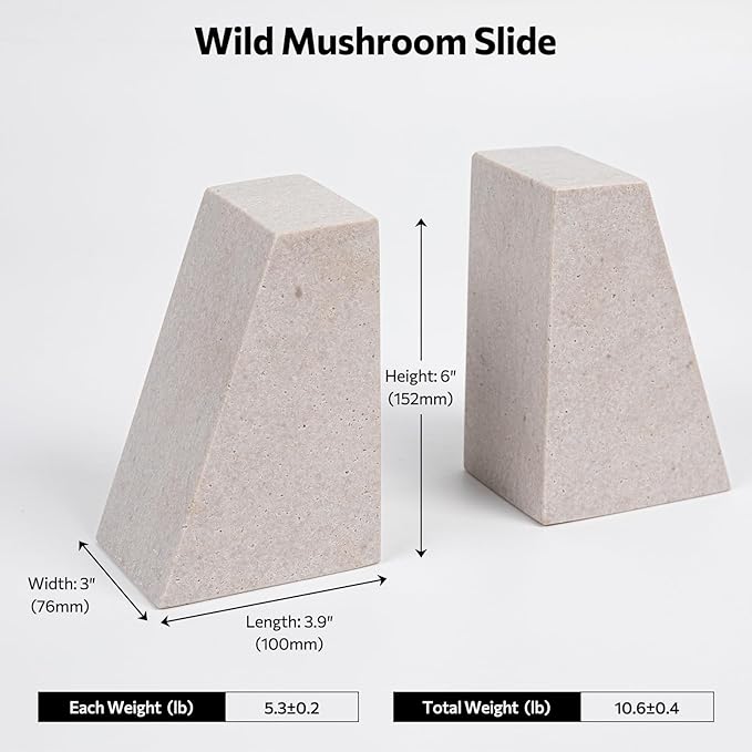 Faticdorr Marble Bookends for Shelves, 11LB Heavy Duty Marble Book Ends for Heavy Books, Stone Bookends Decorative, Polished, Beige Triangular, Set of 2