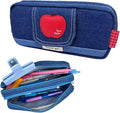 Haumei Canvas Pencil Case Large Capacity, Big Denim Pen Pouch with Zipper, Cute Durable Portable Stationary Storage Bag Organizer for Adults Women, Dark Blue, Apple