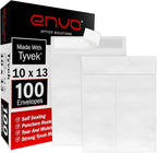 10x13 Tyvek Envelopes, Mailing Envelopes 10x13, Catalog Envelopes, Self Sealing Closure, Tyvek Material, 14 lb., Puncture, Tear & Moisture Resistant (100 Pack)