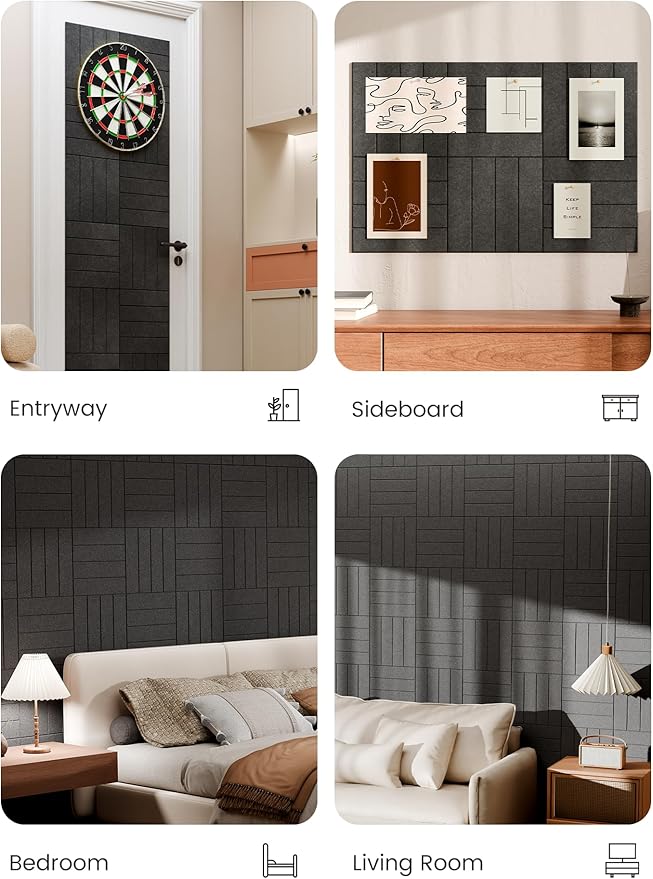 Bumusty Large Cork Board Alternative-36 x24 Felt Bulletin Board Tiles, with 30 Pushpins, 40 Adhesive Tabs, 6-Pack Slat Wall Paneling, Cork Boards for Office Push Pin Board Felt Board-Charcoal Gray