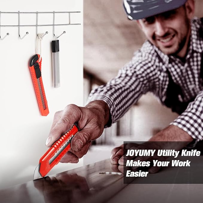 JOYUMY 20 Pack Utility Knife, Box Cutter Retractable, Box Knife for Cartons, Cardboard, and Boxes, Box Opener with 10 Pieces 18mm Snap-off Blade, Razor Knife for Office and Home Use, Box Cutters, Red